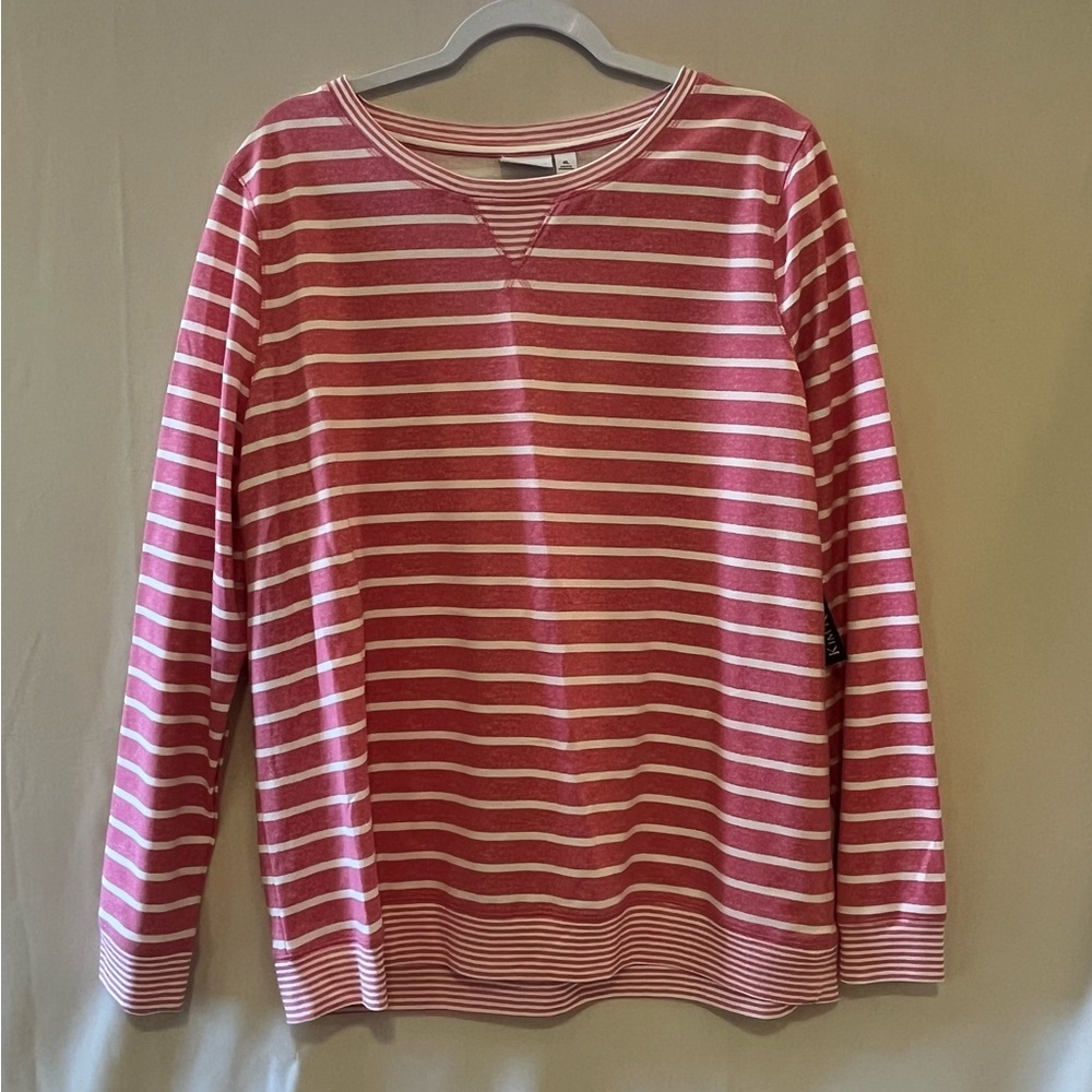 Kim Rogers Pink and White Striped Crew Neck Sweater